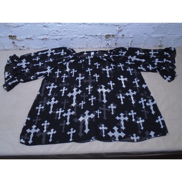 R.Rouge Sheer Black Gothic Cross Print Off the Shoulder Top Women's Size 3XL - Picture 1 of 10